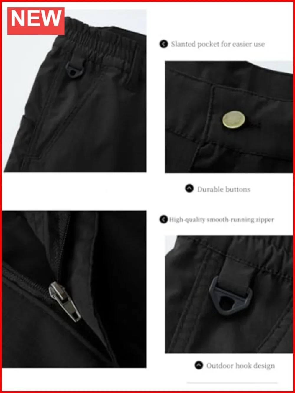 Men's Lightweight Ripstop Cargo Work Pants Elastic Waist Hiking Trousers 7